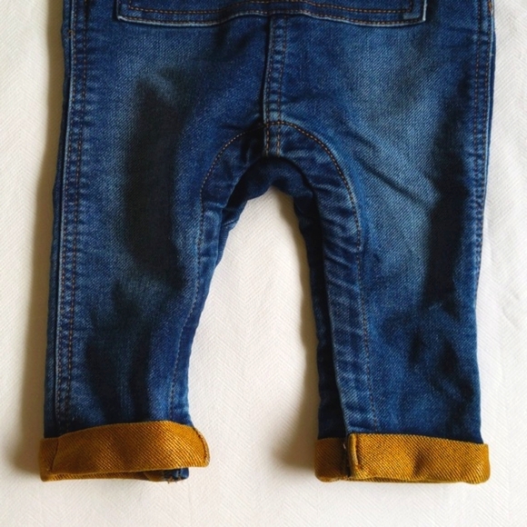 joe fresh stretch knit denim jeans overalls with rolled cuffs 6-12 months baby - Picture 7 of 11